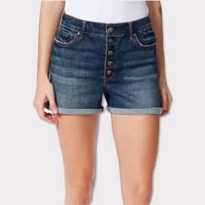 Mudd Junior’s Blue FLX Stretch Midi Mid-Rise Button Fly Cuff Jean Shorts Size 7